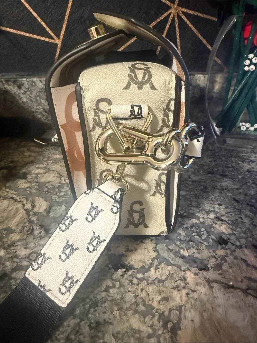 Steve Madden Olive Green Logo Shoulder Bag with White Monogram